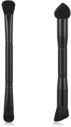2 Pcs Black Dual Ended Hairline Brushes,Hairline Powder Concealer Travel Makeup Brush Set Root Touch Up Brush with Sponge Tip and Soft Bristle for Covering Hair Root Seamless Blending Contouring