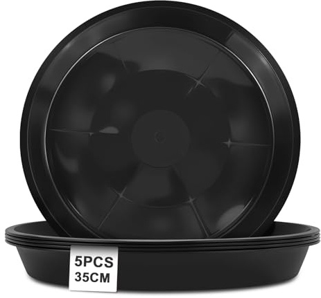 vsshe Lot de 5 Soucoupes pour Plantes, 35cm Rond Noir Bac D'Égouttement Durable Soucoupes pour Pots de Fleurs, Dessous Pot de Fleur pour Plantes pour Jardinage Culture Hydroponique Maison Et Jardin