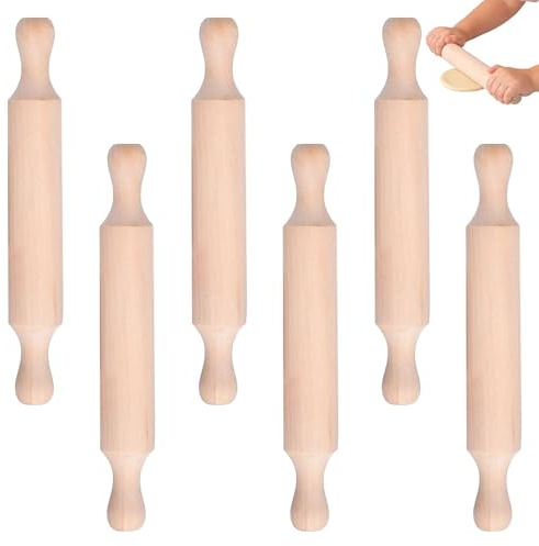 6 PCS 15cm Rolling Pin, Mini Non-Stick Playdough Rollers for Baking, Mini Rolling Pin Rolling Pin for Baking,for Baking,Crafts and Cookie Making,Eco-Friendly Beige Design