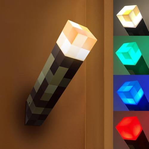 Nzkeuf 4 Farben Wall Fackel Nachtlicht, 28cm Lampe Fackel Wandlampe, Lampe Fackel beleuchtung mit Sound und Haken, USB wiederaufladbar für 3D Kinderzimmer Gaming Room, Decoration