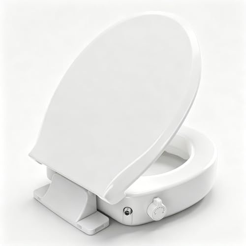 Huttdmel Sedile WC rotondo rialzato per bidet per anziani, alzata da 7,1 cm, chiusura ammortizzata, sgancio rapido, antiscivolo, non elettrico, lavaggio anteriore e posteriore per anziani, disabili e