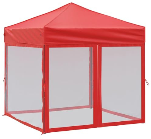 Mhdvray Tonnelle pliante rouge 2 x 2 m avec parois latérales en Oxford 210D pour jardin et balcon, cadre en acier robuste, protection UV, abri de fête et barbecue pour les fêtes le week-end
