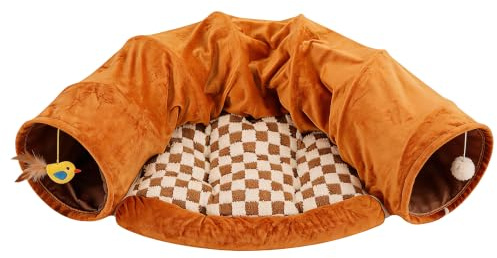 Potaroma Tunnel de jeu pliable pour chats et lit, diamètre de 25 cm, tunnel de jeu pour chats avec coussin, grotte pour chats semi-ronde pliable pour se cacher et dormir, interactif