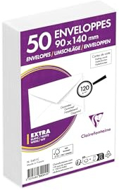 Clairefontaine 3421C - Paquet de 50 Enveloppes de Visite Blanches 90x140mm - Gommée - 120g/m²