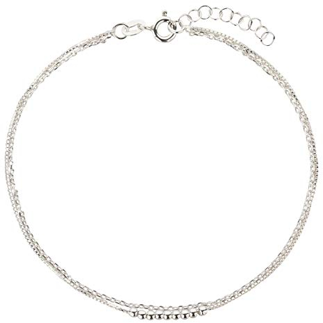 Fußkettchen, Fußkette, Ankerkette und Veneziakette, Schmuck, Modeschmuck aus 925 Silber als Fußschmuck - 7K - Geschenke für Frauen, Mädchen und Männer, 22-25cm, 2mm, Modell 64