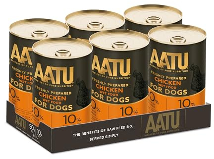 AATU Nourriture pour Chiens pour Adultes, boîtes humides, différents emballages (6 x 400 g), Recette sans céréales sans ingrédients artificiels, idéale pour Une Alimentation Facile à Nettoyer