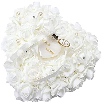 SOULONG Hochzeitsringkissen, romantische Rosen-Herzform, Hochzeits-Ringkissen, Geschenk-Halter, Deko, 17 x 53 cm