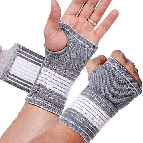 NEOtech Care Banda de sujeción para la palma de la mano y el pulgar - Elástica y transpirable - Tira de compresión ajustable (Gris, Talla L, 2 Unidades)