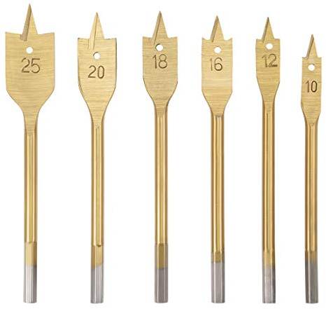 uxcell Spade Drill Bits for Wood Paddle Flat Bit 10 12 16 18 20 25 mm Hex Shank for Woodworking DIY Cutter Tool, High Speed Steel 6in1 Set