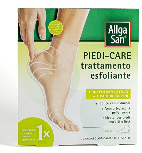 Allga San Piedi Care - Maschera Piedi Esfoliante Idratante con 2 Calzini Idratanti, Ottima per Peeling Piedi, Duroni, Calli e Talloni Secchi e Screpolati - Con Concentrato Attivo