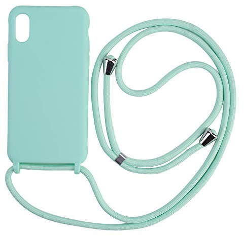Ququcheng Kompatibel mit iPhone X/XS Hülle,Handykette Hülle Silikon Seil Necklace Handyhülle mit Kordel Tasche TPU Bumper Schutzhülle für iPhone X/XS-Grün