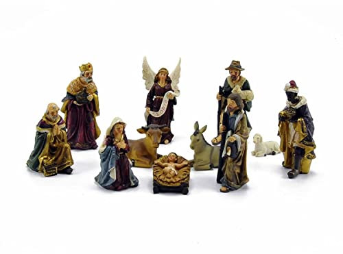 Presepe Completo Natività Personaggi 12 cm, 11 soggetti in Resina alt qualità ideale per presepi da esposizione