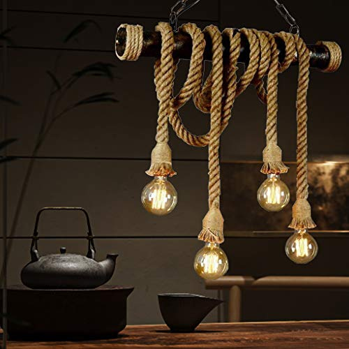 Decorazione della tavola Stile vintage Plafoniera Retrò in ferro industriale E27 Plafoniera Loft vintage Lampadario in canapa rustica Corda in ferro Candeliere Sospensione rotonda Plafoniera in ferro