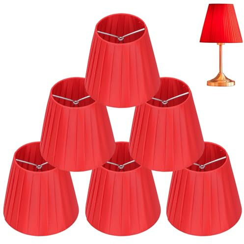 HERCHR Juego De 6 Pantalla Lampara, Rojo Pantallas para Lamparas De Pie Pantalla De Tela De Barril Pantalla Lampara Mesa Pantallas De Lámpara De Araña con Clip Moderna Pantalla De Lámpara Pequeña