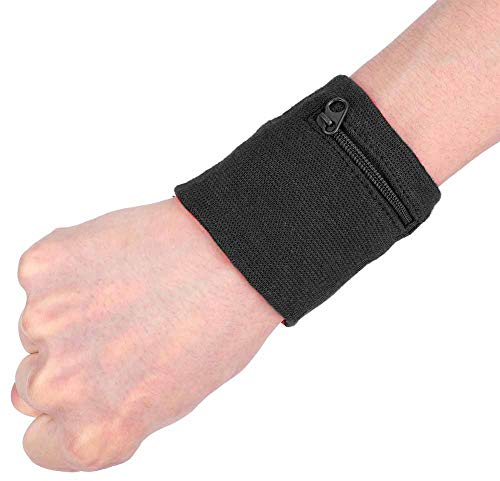 Handgelenk Beutel, Fitness Schweißband mit Reißverschluss Mini Wristband Handgelenktasche Armband Geldbörse mit Tasche, für Damen Herren Laufen Wandern Joggen