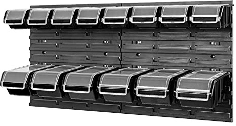 PAFEN Stapelbox Wandregal 772 x 390 mm - Lagersystem 14 Stück Boxen mit Deckel - Lagerregal Sichtlagerkästen Schüttenregal, Schwarz