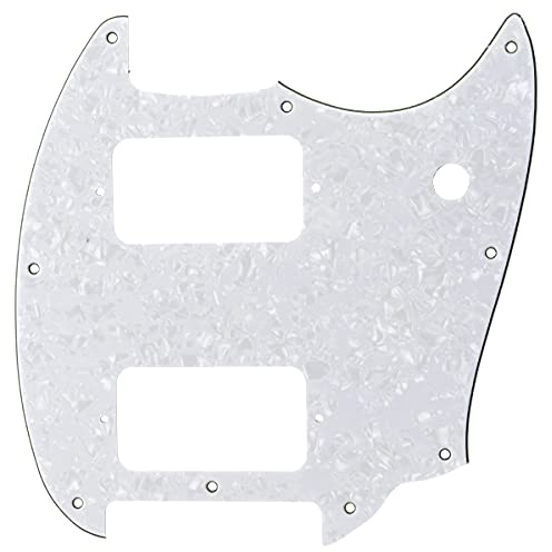 Musiclily Pro 9 Fori Round Corner HH Battipenna 2 Pick up Humbucker Pickguard per Chitarra Elettrica Squier Bullet Series Mustang, 4 Strati White Pearl