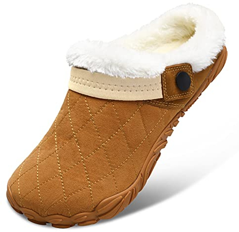 Besroad Mens Indoor Outdoor Furry Faux Fur Slippers Winter Warm House Slippers Slide Clogs for Women Light Tan 11 Women/9.5 Men
