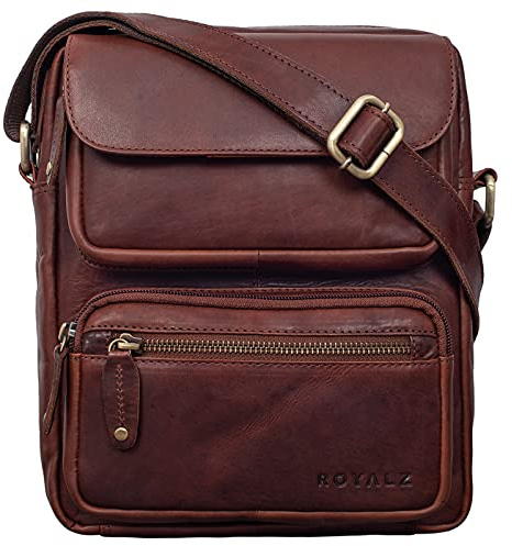 ROYALZ Florida Schultertasche Herren Klein Leder Vintage Look Kleine Umhängetasche Männer mini Messenger Bag Ledertasche;Farbe:Schwarz