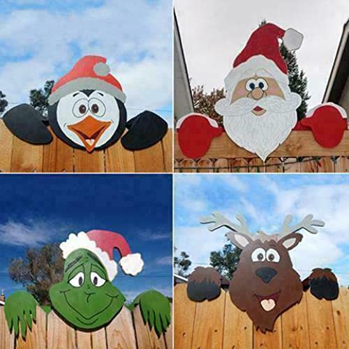 HEZHU Garten Zaun Nikolaus Santa Weihnachtsmann Elch Weihnachten Deko Aussen Dekor (4pcs Set)