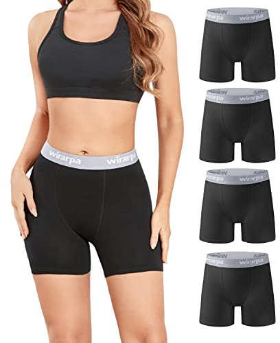 wirarpa Radlerhose Damen Baumwolle Boxershorts Hose unter Kleid Radler Lange Unterhose Schwarz 4er Pack Größe L
