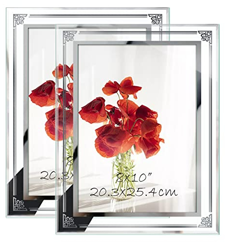 HORLIMER 8x10 Picture Frame Set of 2, Glass Photo Frame 8 by 10 for Tabletop, Horizontally or Vertically