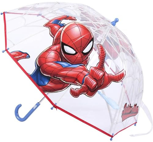 Parapluie Transparent Garçon Spiderman,Ouverture Manuelle avec Mécanisme Anti-Vent et Protection aux Baleines Plus Sécurité,Licence Officielle Marvel