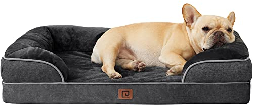 EHEYCIGA Orthopädisches Hundebett Kleine Hunde, 76x51cm, Memory Foam Hundekorb Mittelgroße Hunde, Waschbar Hundesofa Wasserdicht rutschfest, Hundecouch mit Hohem Rand, Dunkelgrau
