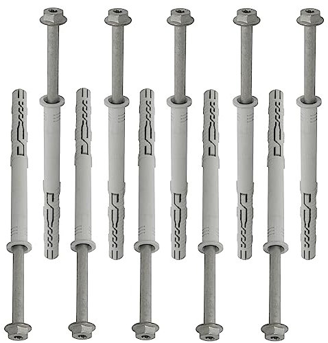 AERZETIX - C67149 - Satz von 10 Dübeln aus kunststoff Ø12x140 mm mit kragen + 10 selbstschneidende schrauben Ø8x150 mm mit kragen und sechskantkopf sternform TX40 - beton, ziegel, bohren, befestigen