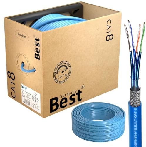 Germany B.e.s.t CAT 8-nätverkskabel 200 m – halogenfri installationskabel 40 Gbit/s CAT8 – datakabel CAT8.1 LAN