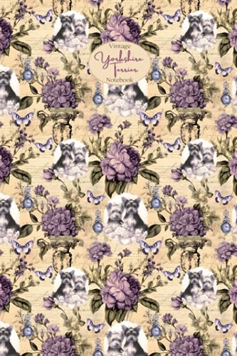 Vintage Yorkshire Terrier Notebook: Lined Purple Dog Journal for Yorkie Lovers, Cute Interior Pages With Small Victorian Scrap Inspired Illustrations