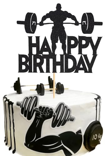Arthsdite 1 topper per torta a tema palestra, per amanti del sollevamento pesi, atleta, body builder, sport, sollevamento pesi, decorazione per feste di compleanno, appassionati di fitness, glitter