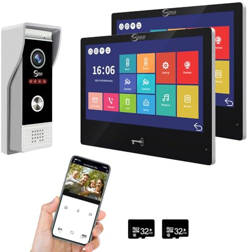 Interphone vidéo 1080p avec écran tactile filaire de 10, support pour déverrouillage de détection de mouvement, sans fil, Tuya, 2 moniteurs (noir)