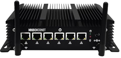 MNBOXCONET Lüfterlos Industrial Firewall Mini PC Quad Core i7 10610U Micro Router Appliance, 6 x 2.5 GbE i225V LAN, Barebone, Support Windows OPNsense, COM, WiFi6, BT5.2, SIM Slot
