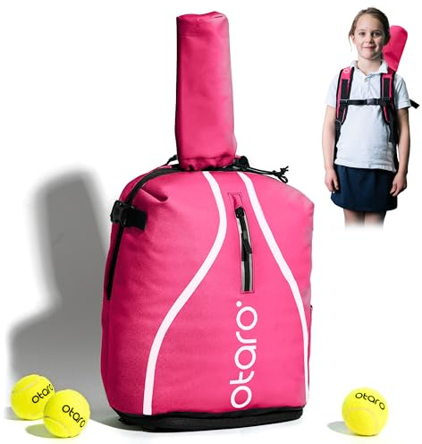Otaro Zaino tennis bambini | 19 L | Zainetto bambino dai 5 agli 11 anni | Zaino con porta scarpe e porta racchetta tennis bambino | Leggero e riflettente | Zaino sportivo per ragazzi e ragazze (Rosa)