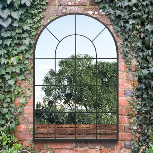 The Arcus Miroir de Jardin avec Cadre en Forme de fenêtre arquée Noir 120 x 80 cm