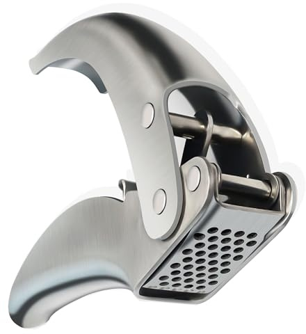 Premium-Knoblauchpresse Edelstahl, keine Notwendigkeit, knoblauchpressen zu schälen, strapazierfähiger, professioneller Knoblauchwolf mit Doppelhebelunterstützter Garlic press