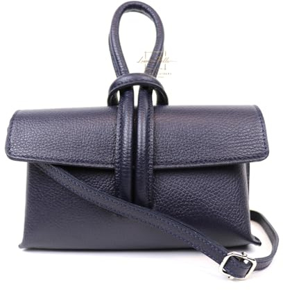 Lusso in pelle Italian Leather Handbag with Detachable & Adjustable Straps - Versatile Leather Bag - Wrist Bag - Clutch Bag (Navy)