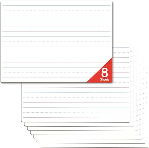 8 Feuilles de Tableau Blanc à Lignes Effaçables à Sec, Tableau d'Écriture à Règles à Double Face & Outil de Pratique de l'Écriture pour la Salle de Classe, l'École, les Tableau Blanc (22cm x 30cm)