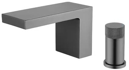 BiaoTeng Bathroom Sink Mixer Tap Double Hole Hot and Cold Brass Basin Mixer Tap 1/2 Inch Single Handle Bathroom Mixer Taps Basin 2 Holes Grey