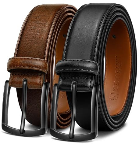 KEMISANT Gürtel Herren 2er, Ledergürtel Herren-gürtel für Jeans,34mm Breit Gürtel,Größe Fest(Schwarz/Tiefbraun,105cm/32-34 taille verstellbar)