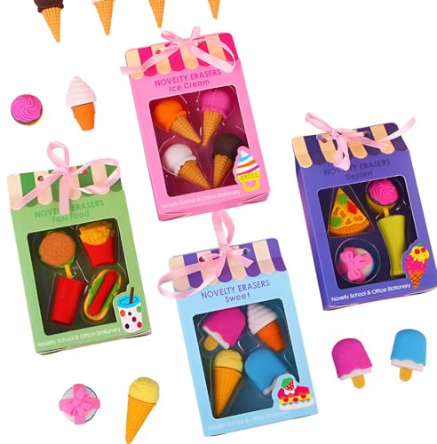 FANWINKJ niedlich Radiergummis in Lebensmittel-Optik Set für Kinder, 16 Stück – Bunte, lustige Puzzle-Radierer in Box, ideal für Schule, Zeichnen, Spiel & Geschenk
