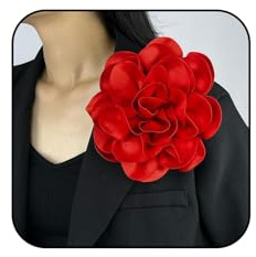 FDEETY Brosche Damen Zierliche Satin Samtstoff Elegante Große 7.8 Zoll Camellia Blume ideal für Bräute Besondere Anlässe Hochzeiten und Abendveranstaltungen(Rot)