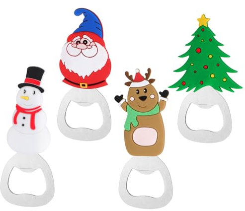 TOKIDNY 4pezzi Apribottiglie Portatile Tema Natale Con Manico Silicone Antiscivolo Facile Da Usare Per Feste e Campeggio Apri Bottiglia Birra Con Design Ergonomico e Struttura Resistente