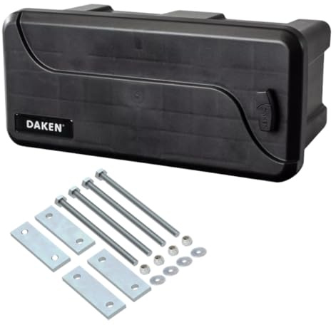 DAKEN Blackit 1 Boîte de rangement pour timon 550x250x295mm - Boîte à outils - Coffre de transport en plastique noir (Avec support de timon en V)