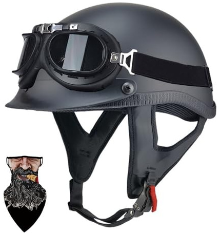 HALYING Mezzo Casco Jet Moto retrò Casco Scodella Portatile, ECE Omologato Mezzo Elmetto da Moto retrò per Uomo Donna Biker Cruiser Scooter Touring