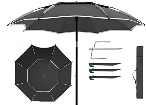 ApuaVireo&Co Parasol de Plage Coupe-Vent, Parapluie de pêche Portable, mât inclinable en Aluminium, Parasol Pare-Soleil, avec Sac, Noir(220cm/7ft)