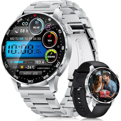 BENYAR SMART Smartwatch Uomo con Chiamata e Risposta, 1.43'' HD AMOLED Orologio Smartwatch Uomo, 750mAh Batteria, 100+ Modalità Sportive, Sonno Cardiofrequenzimetro Contapassi per Android iOS