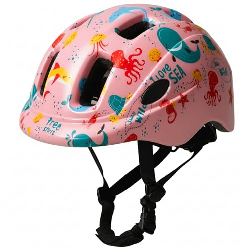Favoto Kids Children Bike Helmet - CE Certified Lightweight Adjustable Toddler Bike Helmet for Boys Ages 3-5 Size S (48-52 cm) Pink Ocean Design for Scooter Cycling and Outdoor