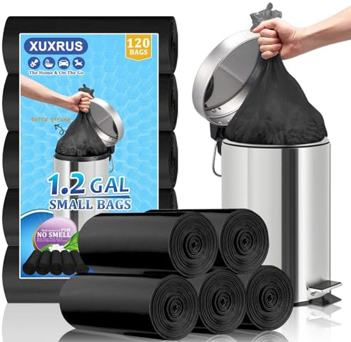 XUXRUS Bolsas de Basura 5 L Negras (40×45 cm) – 120 Bolsa Basura Pequeña Resistente, Antifugas, Antidesgarro y Sin Olor para Cocina, Baño y Oficina